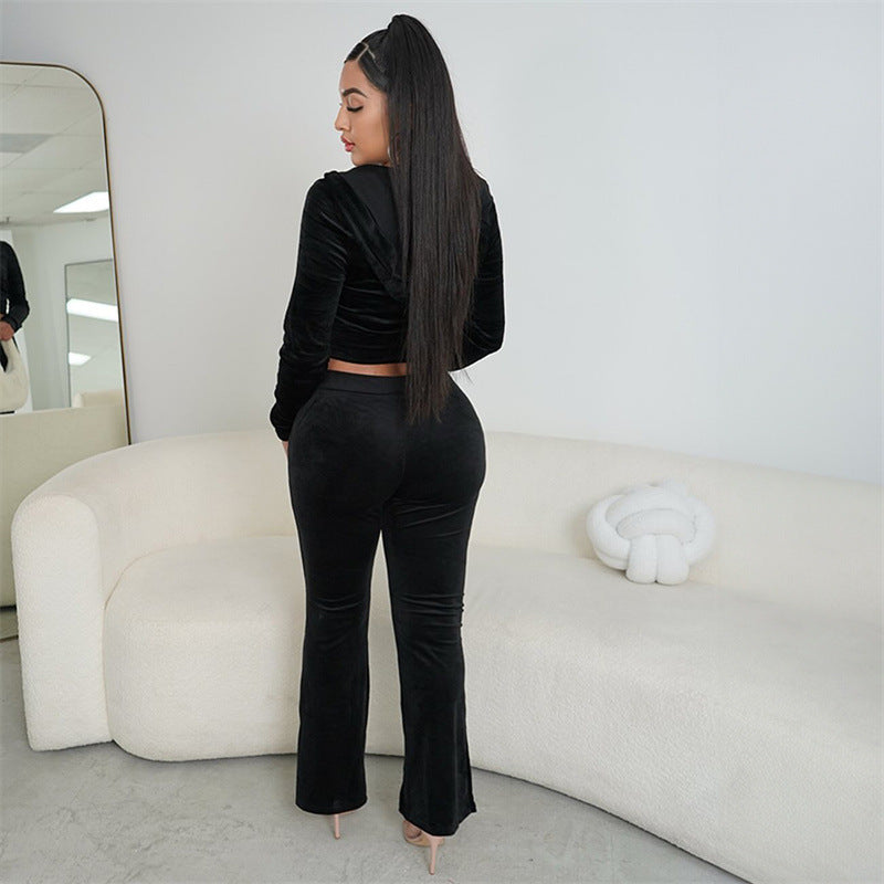 Women's Fashion High Waist Velvet Body-hugging Suit