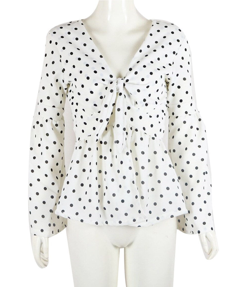 Polka dot flared sleeve shirt women