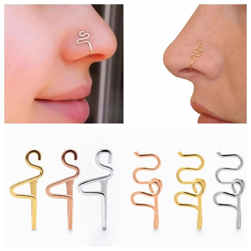 Handmade Copper-plated Real Gold Non-perforated False Nose Ring Nail U-shaped Nose Clip To Wear Nose Ornament