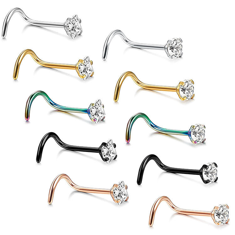 Stainless Steel Diamond-Studded Curved Bar Nose Ring