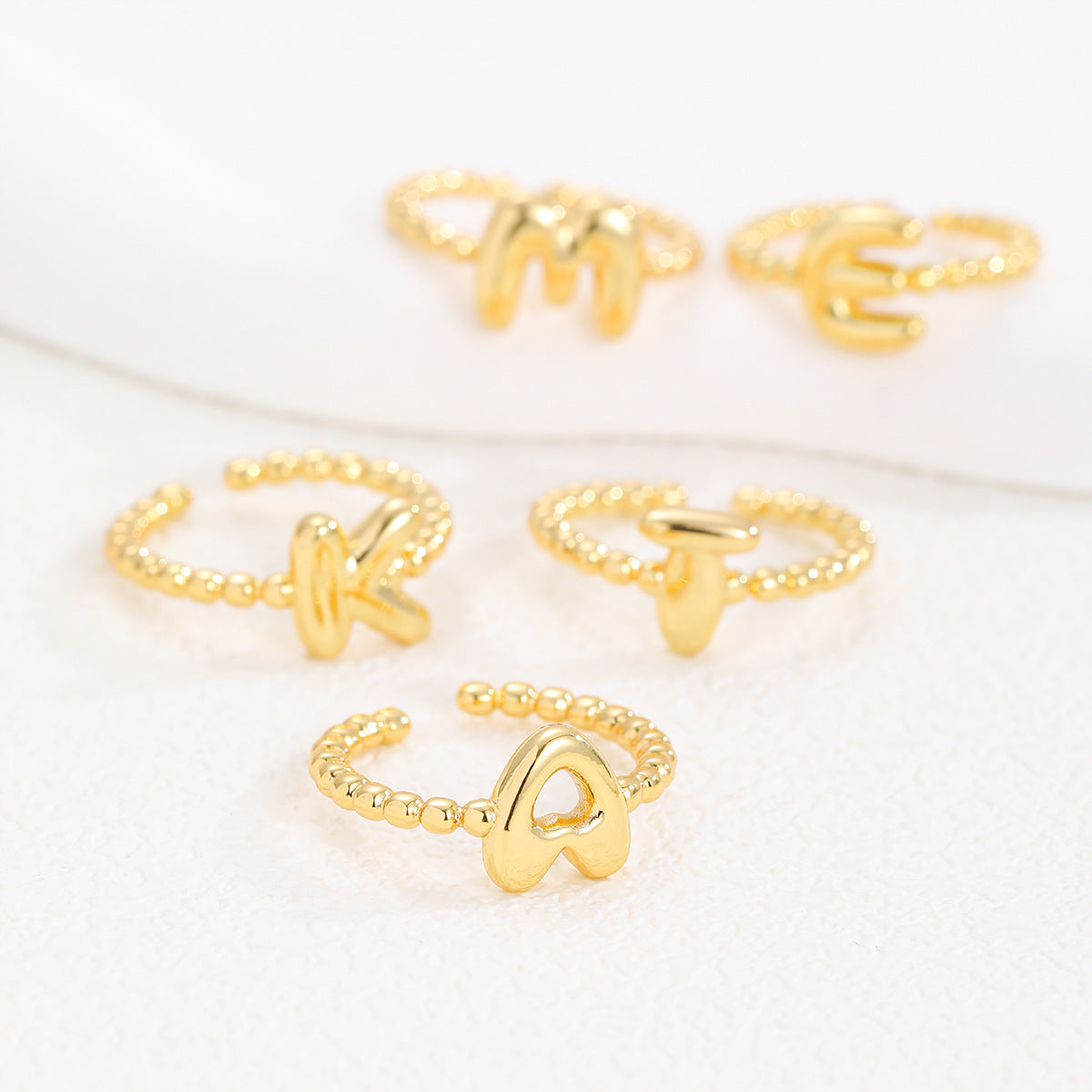18K Gold Glossy Brass Balloon 26 PCs Letters Ring