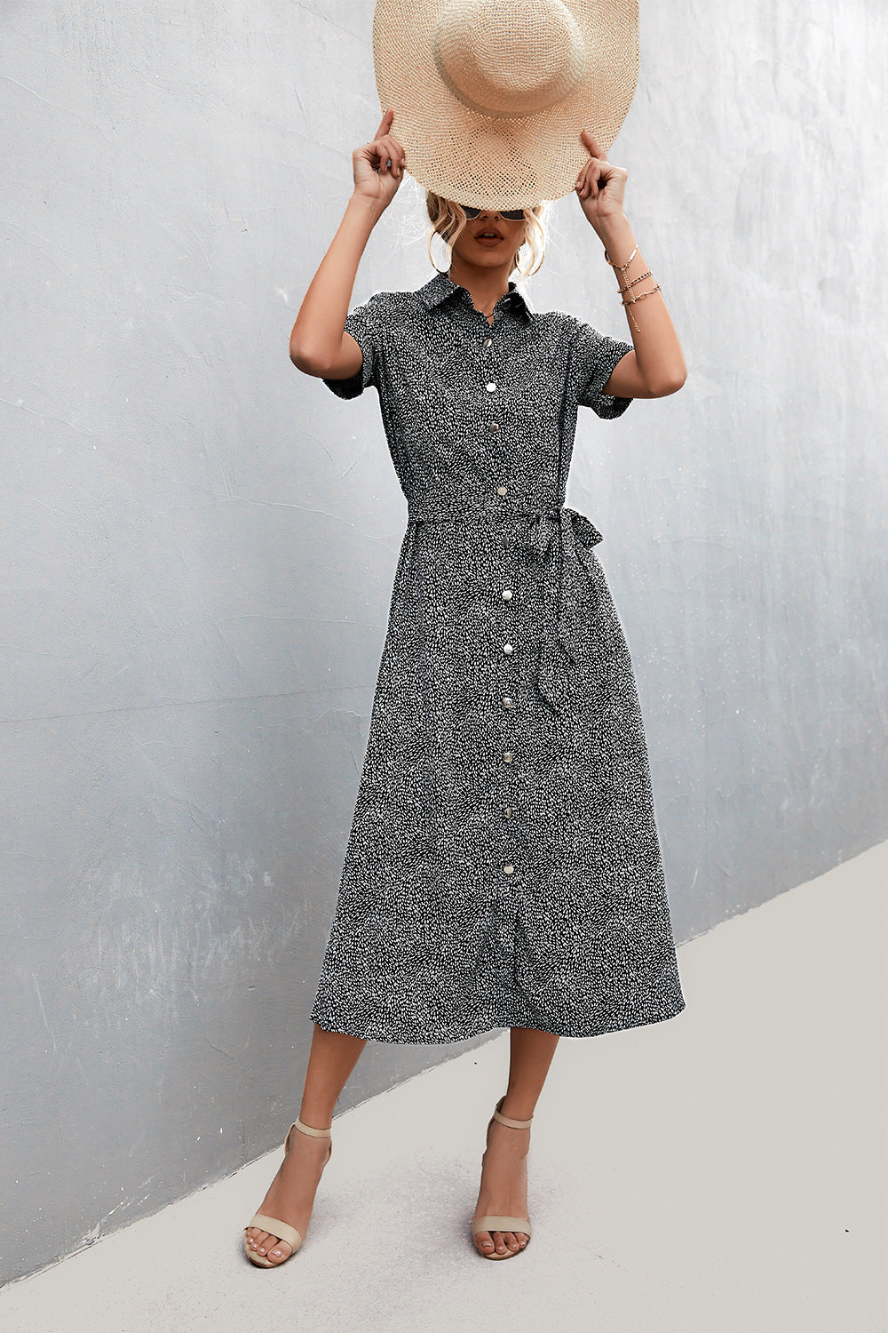 Point Belt Shirt Dress For Women