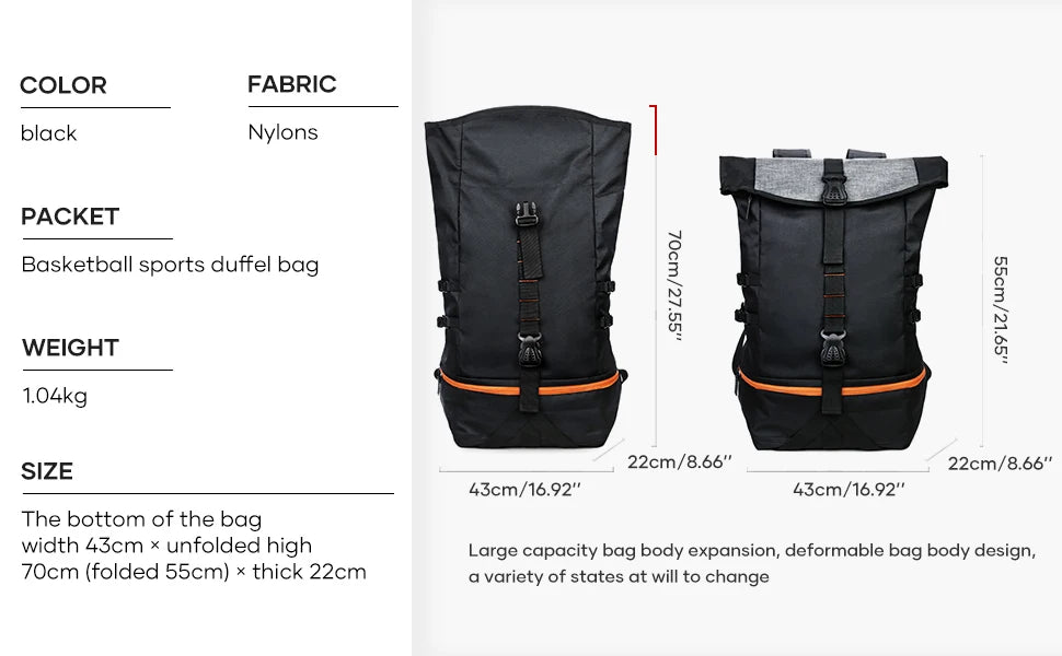 Basketball Backpack Large Sports Bag for Men with Separate Ball compartment, Sports Equipment Bag for Soccer, Volleyball, Travel