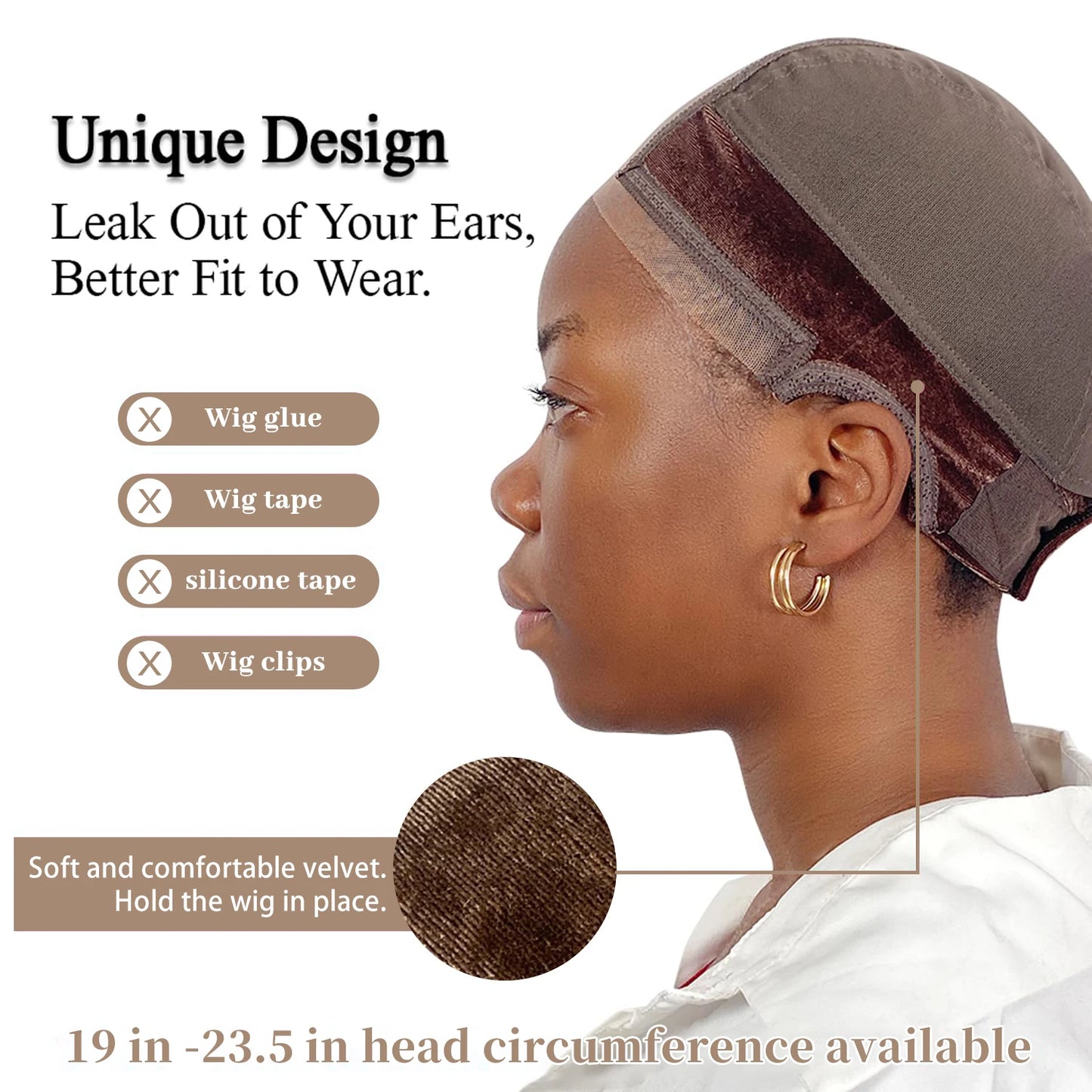 Wig Cap with Grip Band for Keeping Wigs in Place, More Full Cap-wide Transparent Lace for Lace Front Wigs