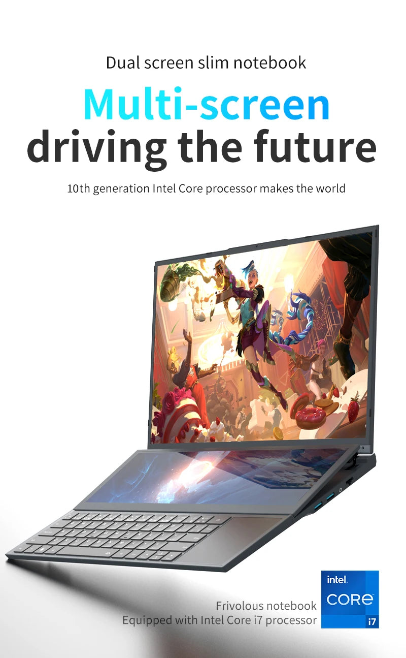 Topton Dual Screen Gaming Laptop 16 Inch IPS + 14'' Touch Intel i9-10885H I7-10750H Max 64GB 4TB Slim Notebook Gamer PC Computer