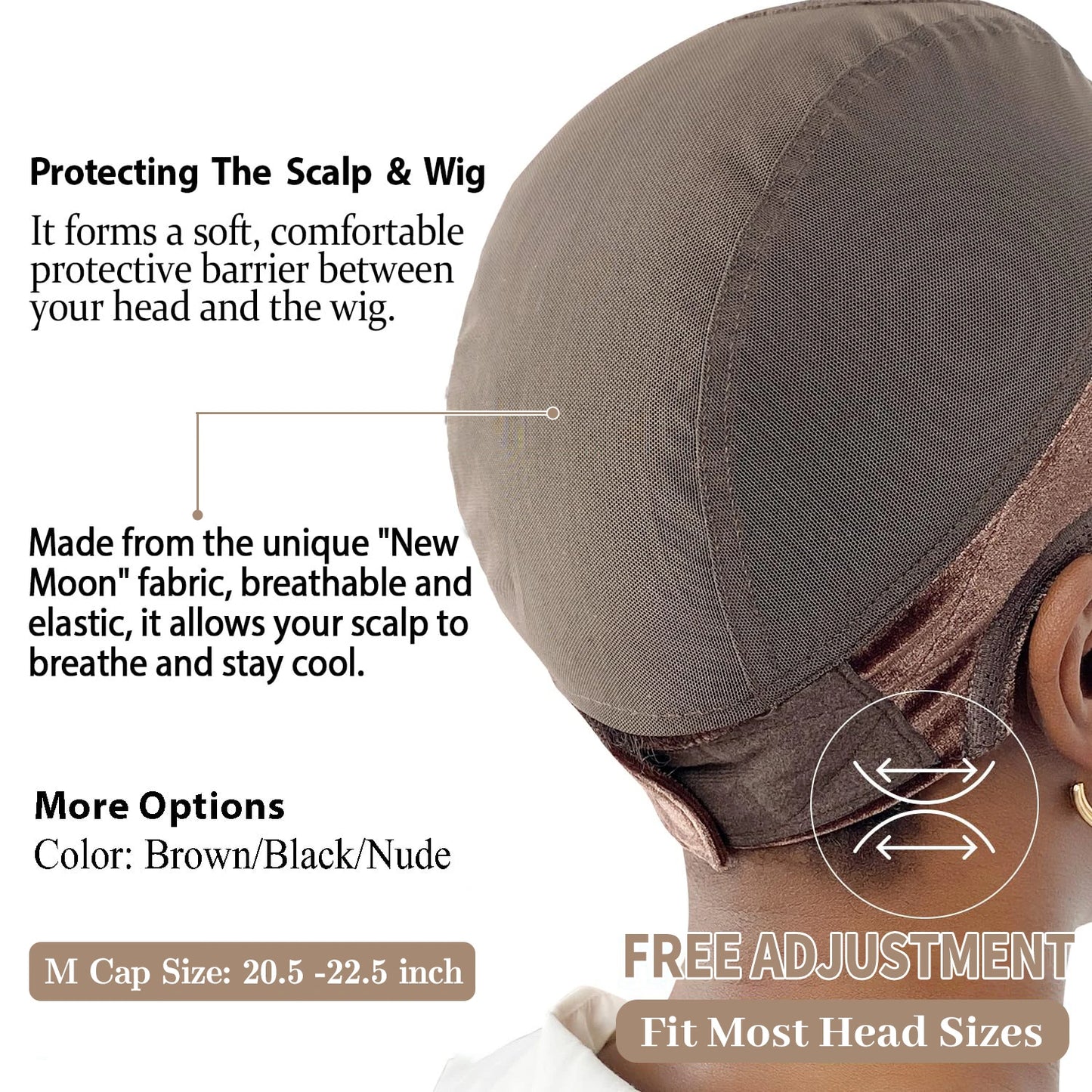 Wig Cap with Grip Band for Keeping Wigs in Place, More Full Cap-wide Transparent Lace for Lace Front Wigs