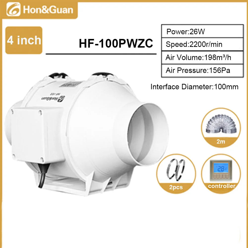 Hon&Guan 4 6 8inch Silent Inline Duct Fan Wireless Control Ventilation Air Extractor for Bathroom Kitchen Hood Ventilator
