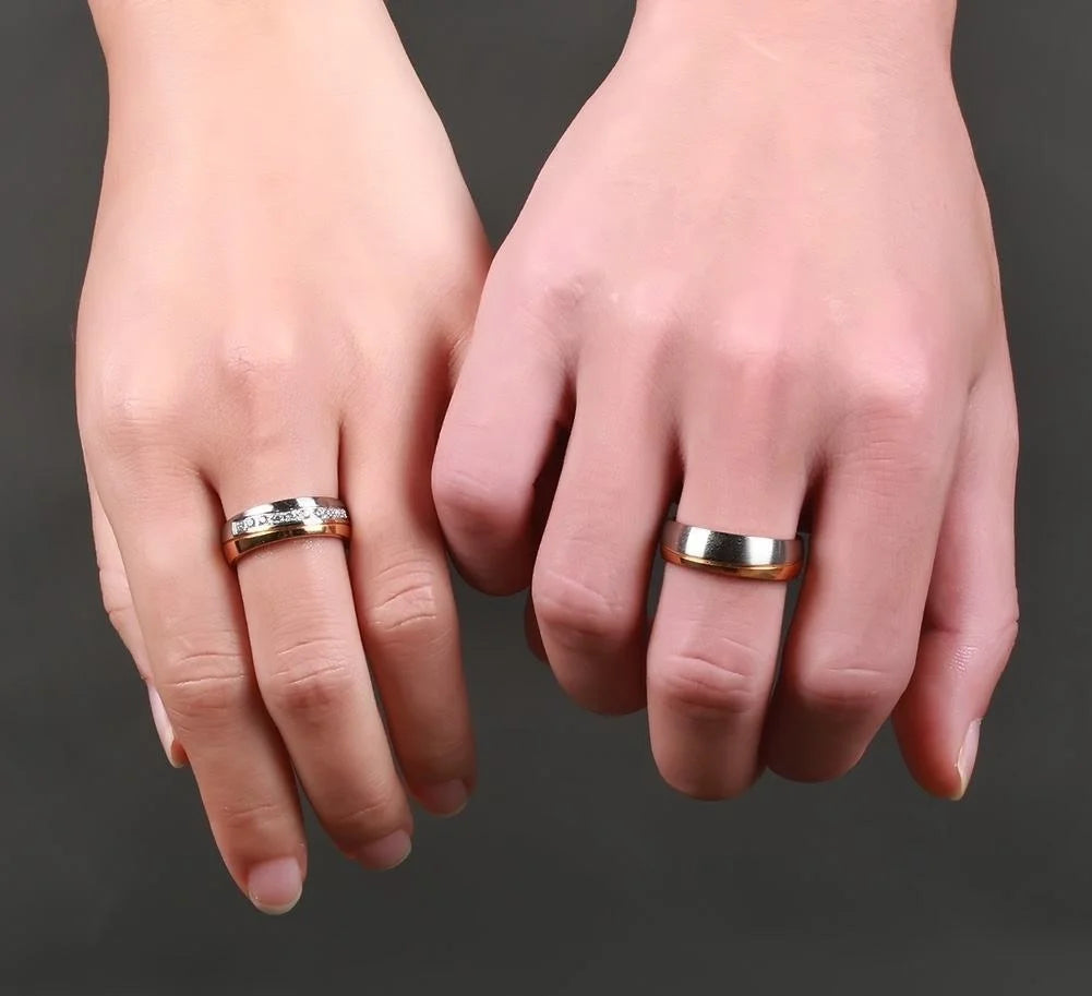 Vnox Gold Color Wedding Bands Ring for Women Men Jewelry Stainless Steel Engagement Ring Couple Anniversary Gift Amazing Price