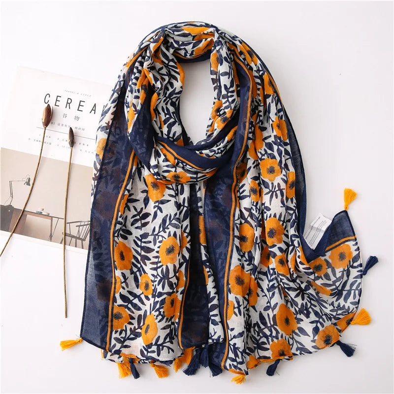 2022 New Fashion Summer Women Scarf Bohemia Flower Beach Hijab Shawls and Wraps Female Foulard Echarpe Designer Pashmina Bandana