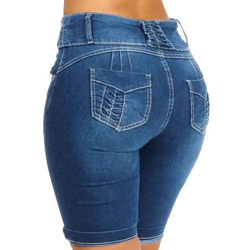 New Sexy Fashion Women Ladies Denim Skinny Shorts High Waist Stretch Bodycon Jeans Slim Shorts Knee Length Stretch Short Jeans