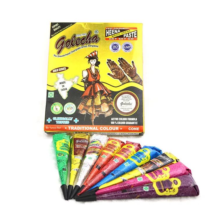 12Pcs Henna Tattoo Paste Black White Brown Red Henna Cones Indian For Temporary Tattoo Sticker Body Paint Art Cream Cone