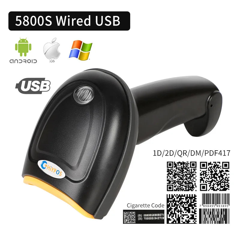 1D/2D  Supermarket Handhel  Barcode Bar  Code Scanner  Reader QR   PDF417 Bluetooth 2.4G Wireless &Wired USB Platform