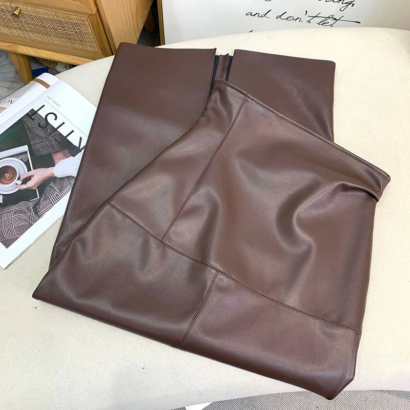 Vintage Faux PU Leather Hobble Skirts Women Sexy Bodycon Midi Skirts Hem Split Ladies Mermaid Skirt Party Clothes New Custom