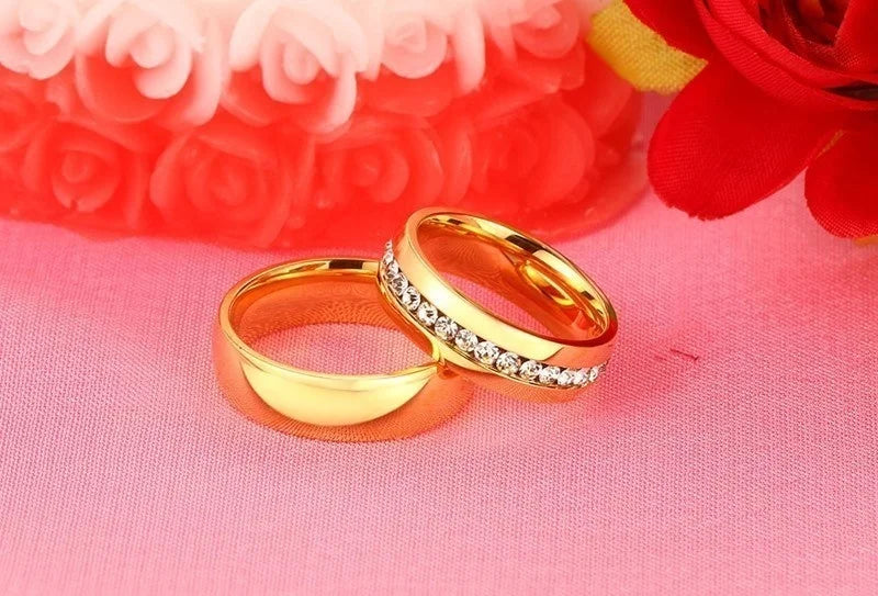 Vnox Gold Color Wedding Bands Ring for Women Men Jewelry Stainless Steel Engagement Ring Couple Anniversary Gift Amazing Price