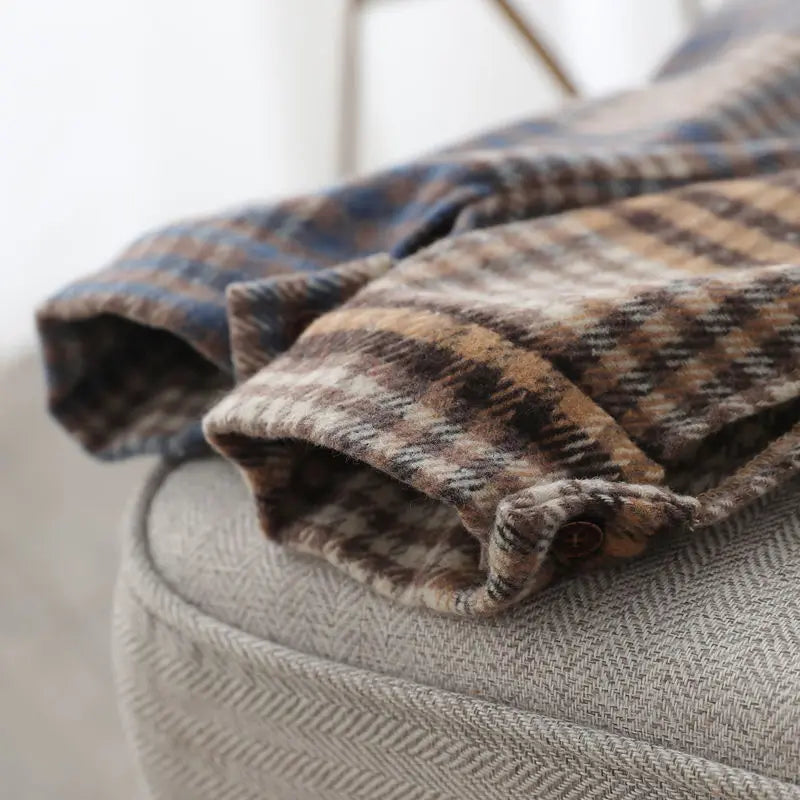 Blouse Women Shirt Retro Winter New Loose Woolen Coat Women's Long-Sleeved Plaid Shirt Blusas Ropa De Mujer