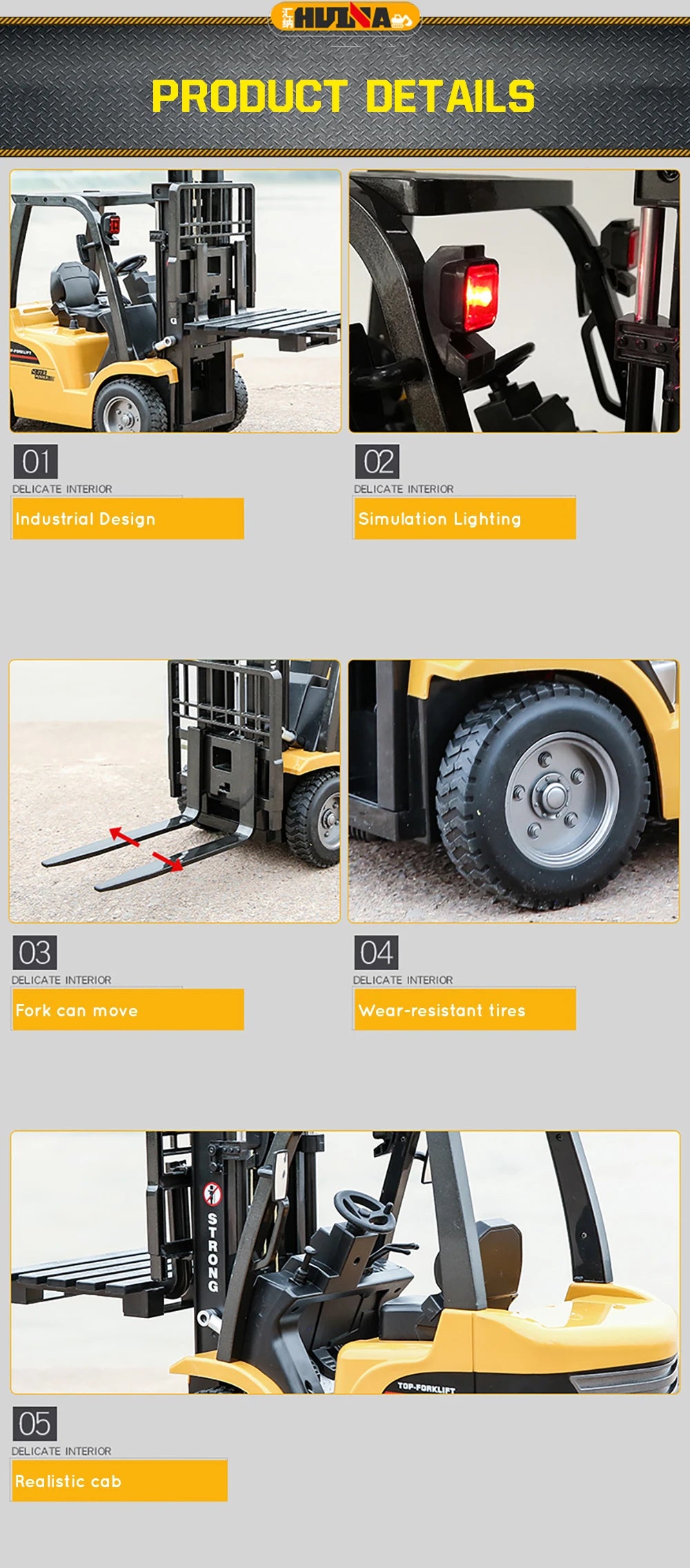 HUINA 1/10 Rc Truck Forklift Tractor Remote Control Car crawler 8 Ch Rc Machine Engineering Cars On Radio Station Boy Toys