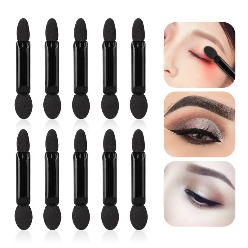 10Pcs/Set Eyeshadow Applicator Pro Sponge Double Ended Portable Eye Shadow Brushes Nail Mirror Powder Brush Beauty Makeup Tool
