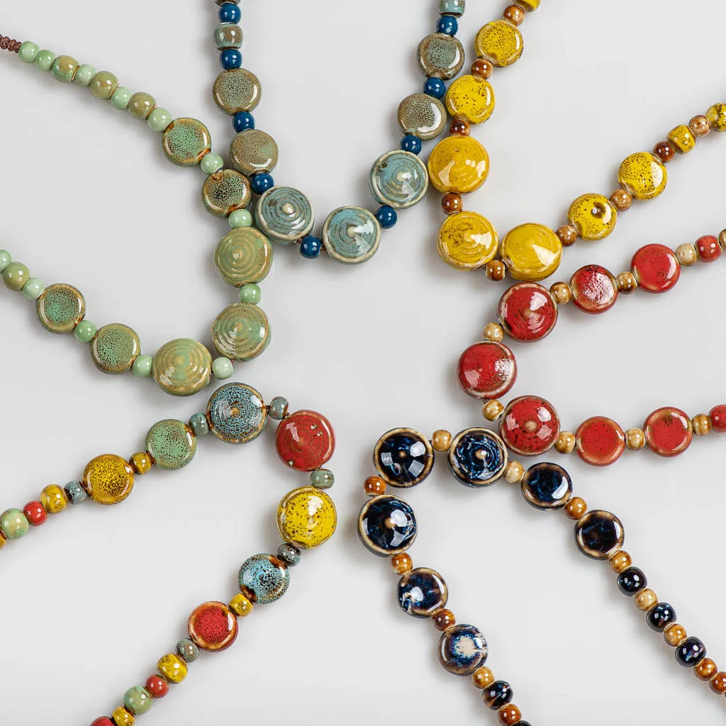 Colorful Distressed Retro Irregular Ceramic Beads Gift Neckalce artware Antique wholesale Necklaces & Pendants For women #XN026