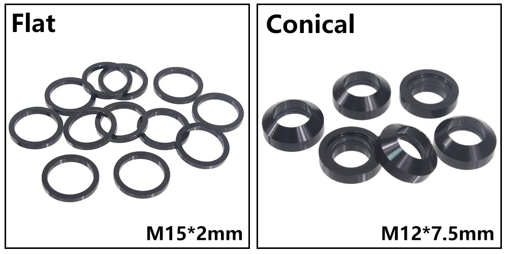 HEPPE MTB Road Bike Thru Axle Washer M12 M15 Axle Spacer Bike Hub Tube Shaft Skewer Spacer 0.5/1/2/3/4/7.5mm Thickness