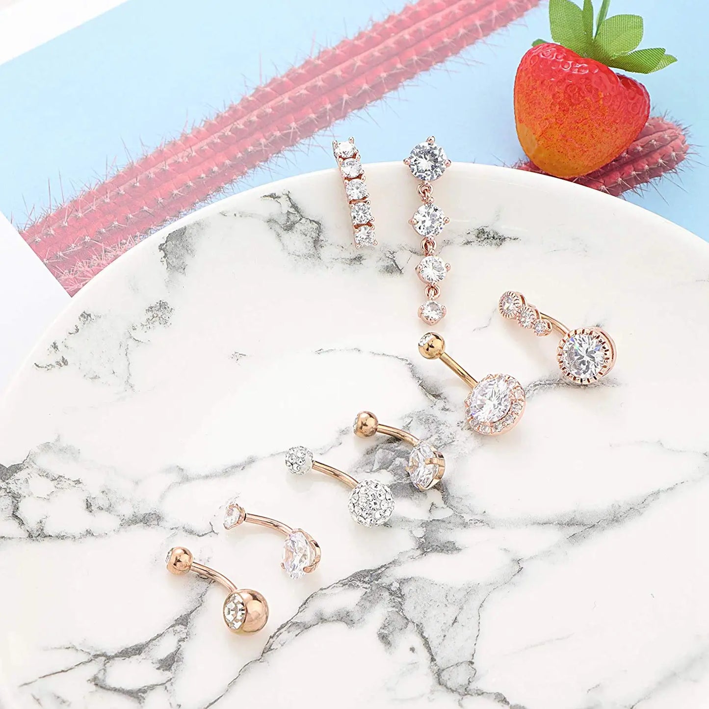 10 Styles Sexy Dangling Navel Belly Button Ring Oreja 14G Double Round Cubic Zirconia 316L Surgical Steel Belly Piercing Jewelry