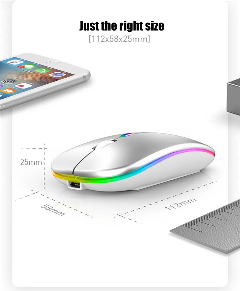 LED Wireless Mouse USB Rechargeable Bluetooth-compatible RGB Mouse Silent Ergonomic Mouse With Backlight For Laptop PC ipad