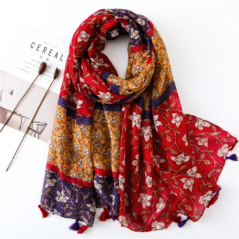 2022 New Fashion Summer Women Scarf Bohemia Flower Beach Hijab Shawls and Wraps Female Foulard Echarpe Designer Pashmina Bandana