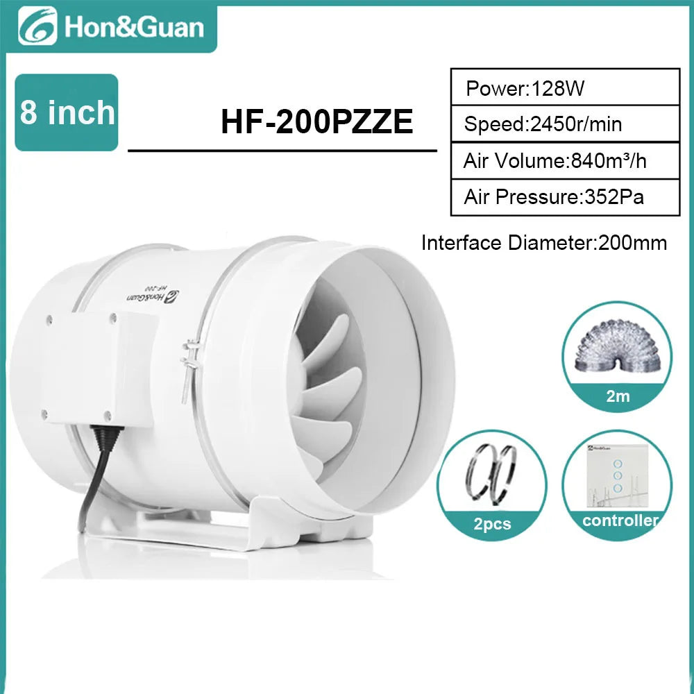Hon&Guan 4 6 8inch Silent Inline Duct Fan Wireless Control Ventilation Air Extractor for Bathroom Kitchen Hood Ventilator