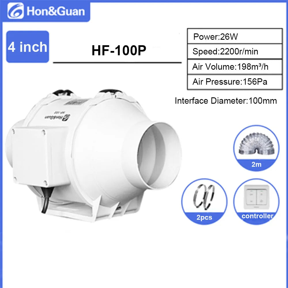 Hon&Guan 4 6 8inch Silent Inline Duct Fan Wireless Control Ventilation Air Extractor for Bathroom Kitchen Hood Ventilator