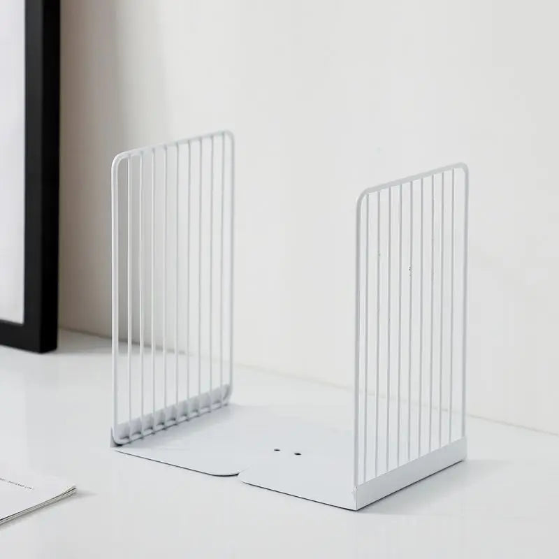 1 Pair Bookends Book Stand Support Simple Iron Desktop Non Slip Rack Shelf Holder Office Magazine Organizer