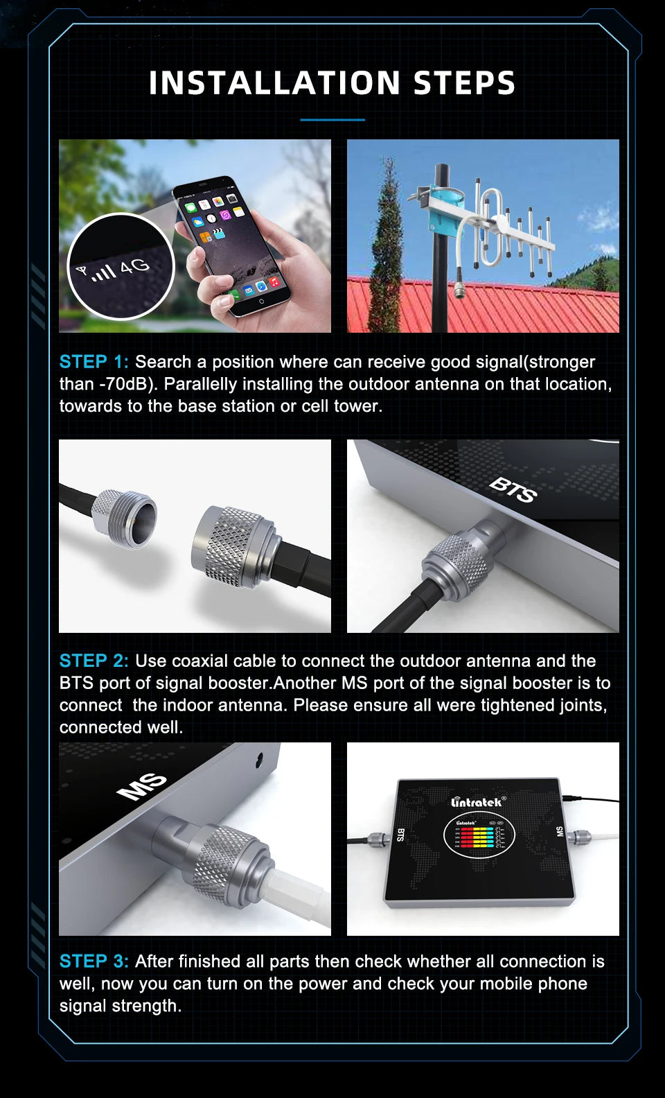 Lintratek 5 Five Band Repeater 800 900 1800 2100 2600 Mhz Cellular Amplifier GSM 2G 3G 4G Signal Booster LTE B7 B20 AGC Internet