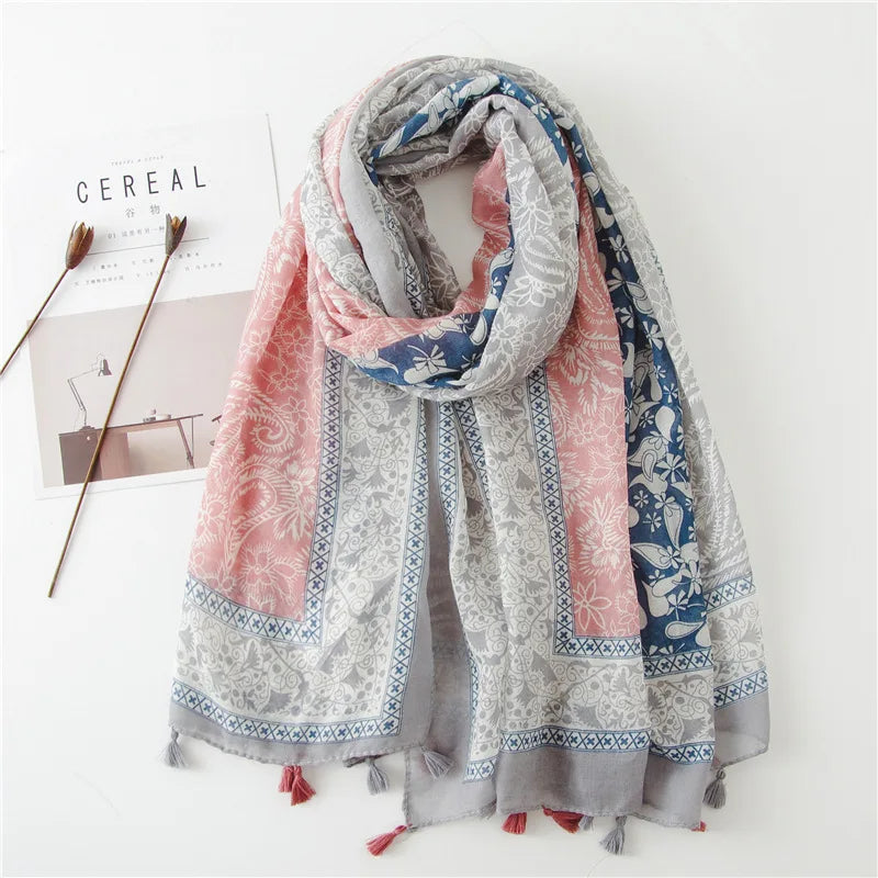 2022 New Fashion Summer Women Scarf Bohemia Flower Beach Hijab Shawls and Wraps Female Foulard Echarpe Designer Pashmina Bandana