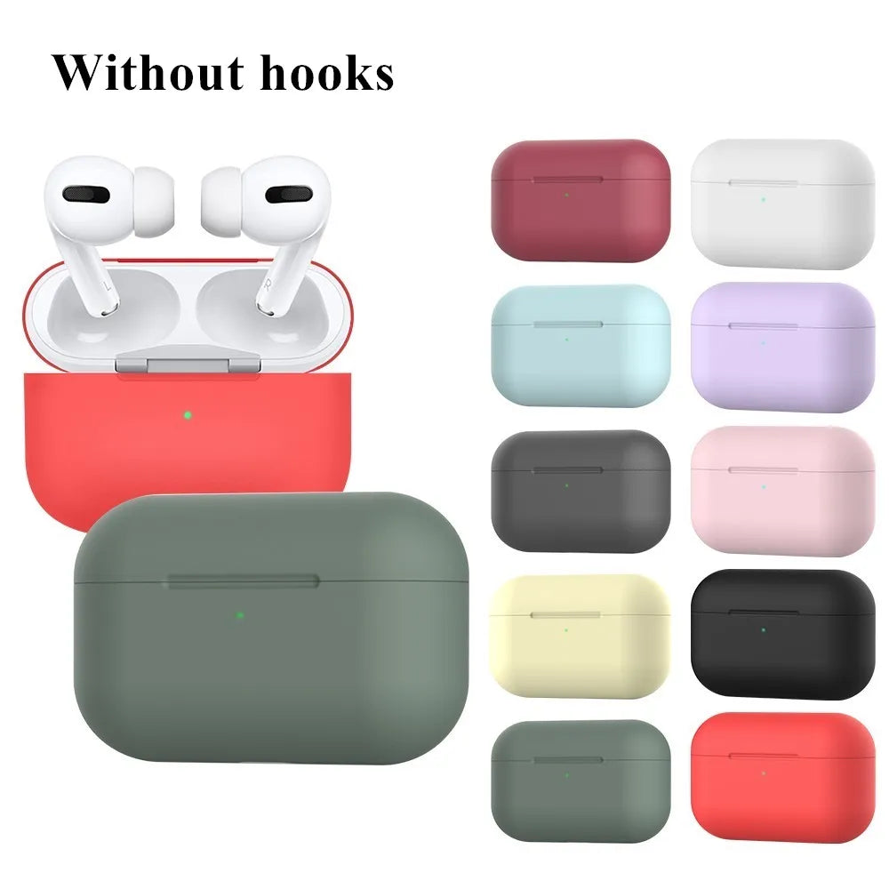 For AirPods Pro Protective Case Silicone New Solid Color Apple Airpods 2 1 Bluetooth Headset Soft Case Cover with Hook