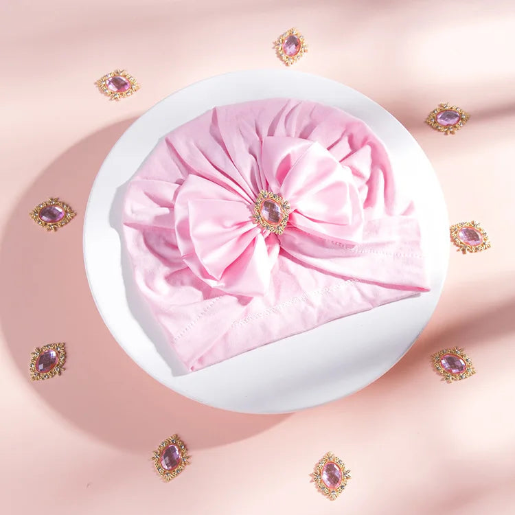 1 Pieces Children Print Baby Hat Kids Cap Newborn Girls Bowknot Diamond Photography Props Spring Autumn Beanie Infant Props