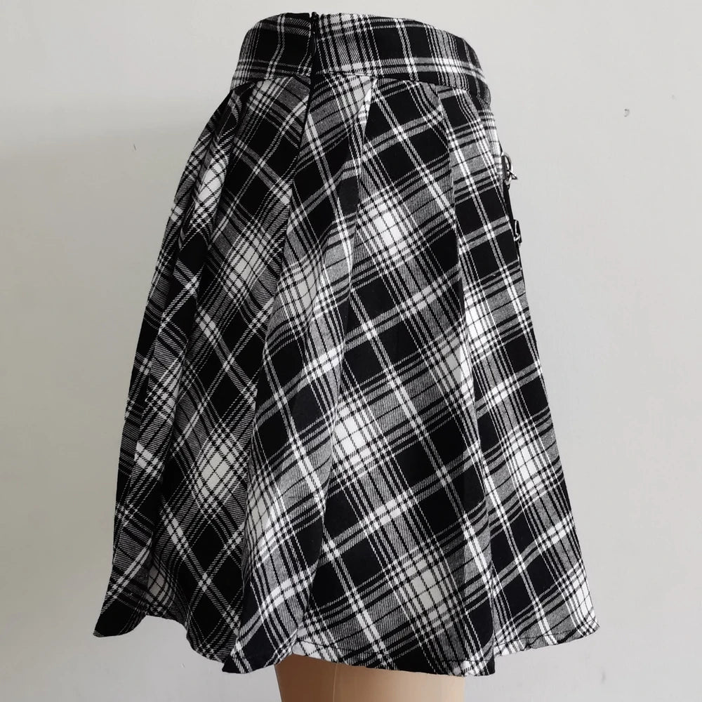 Gothic Sweet Women Pleated Skirt Fashion Plaid Mini High Waist Chic Skirt Kawaii Summer Casual Ladies Plaid Pleated Skirt