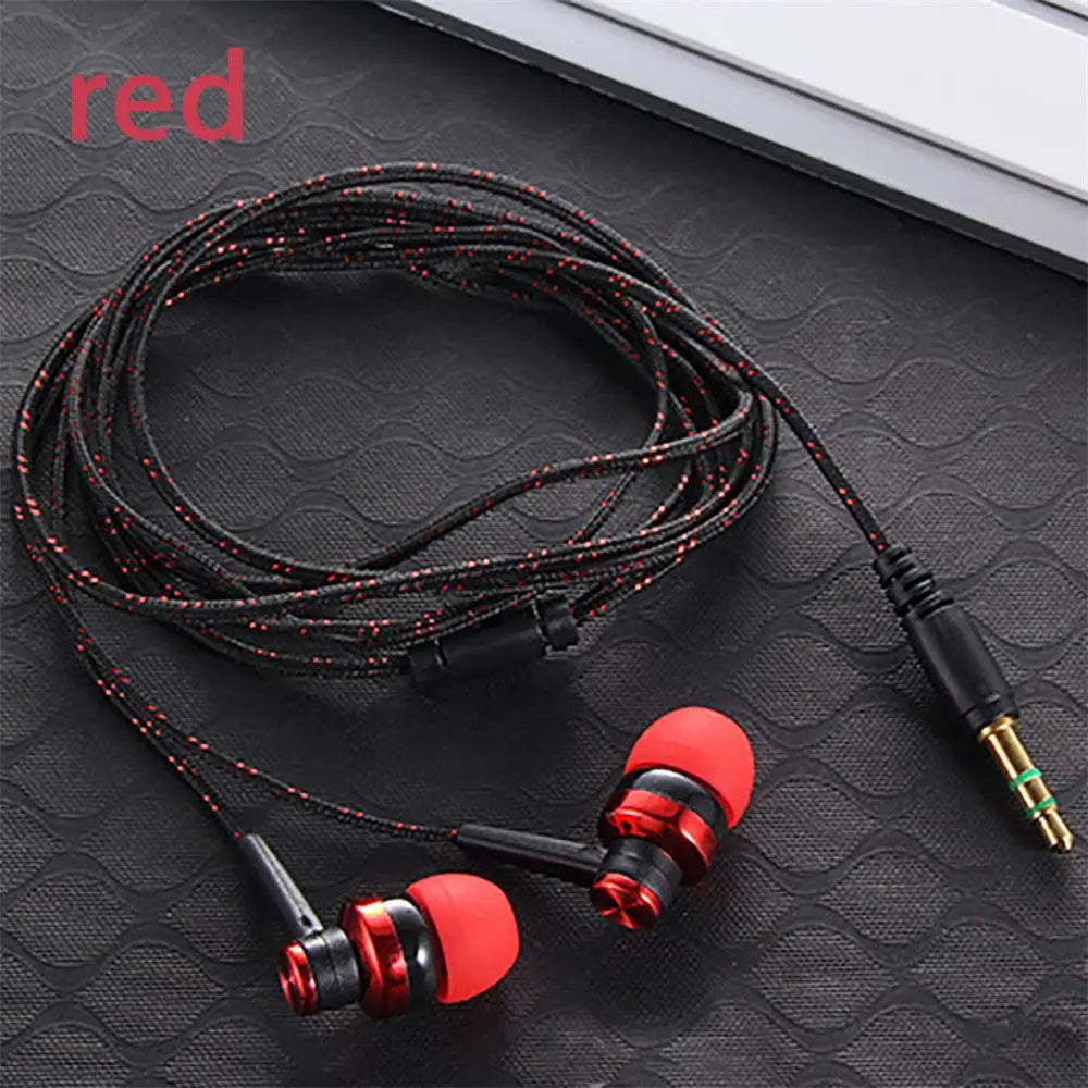 1Pc 3.5mm High Quality Wired Earphone Stereo In-Ear Nylon Weave Cable Earphone Headset With Mic For Laptop Smartphone Gifts