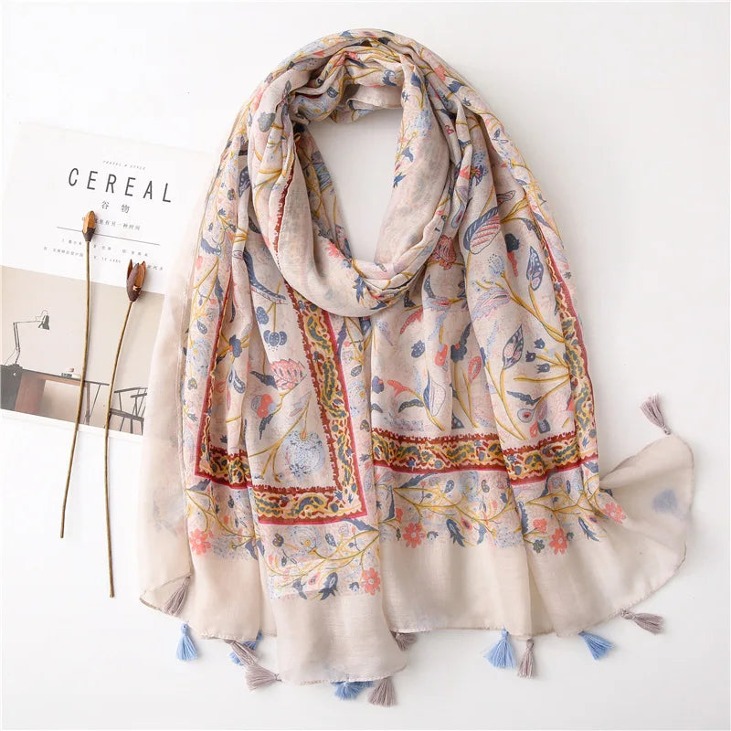 2022 New Fashion Summer Women Scarf Bohemia Flower Beach Hijab Shawls and Wraps Female Foulard Echarpe Designer Pashmina Bandana