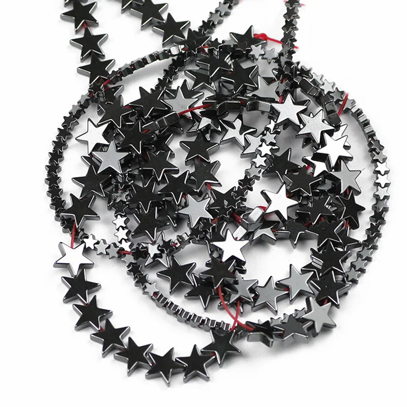 YHBZRET 4 6 8 10mm Natural Flat Stars Black Hematite Stone Spacer Loose Beads For Jewelry Making DIY Bracelet Necklace Findings