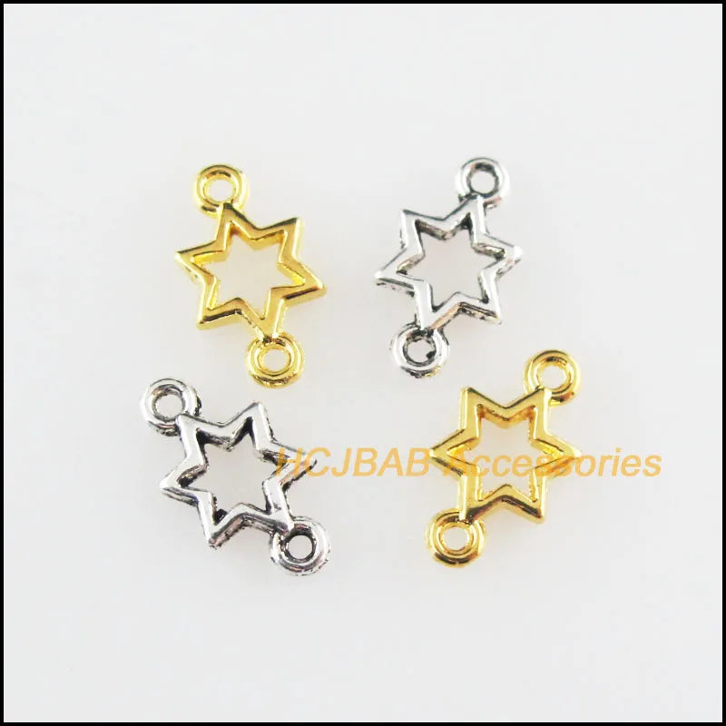 180Pcs Retro Tibetan Silver Tone Gold Color Star Frame Charms Connectors 5.5x10mm