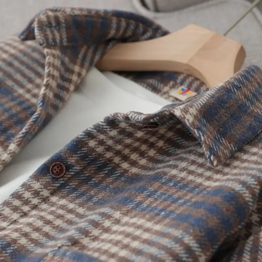 Blouse Women Shirt Retro Winter New Loose Woolen Coat Women's Long-Sleeved Plaid Shirt Blusas Ropa De Mujer