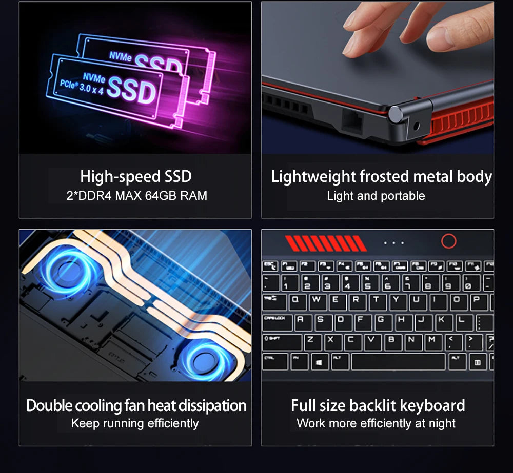 16.1 Inch Gaming Laptop Computer RTX4050 6G Intel Core i9-13900H i9-10885H windows11 RAM Max 64GB DDR4 2*M.2 NVME 4TB SSD WiFi