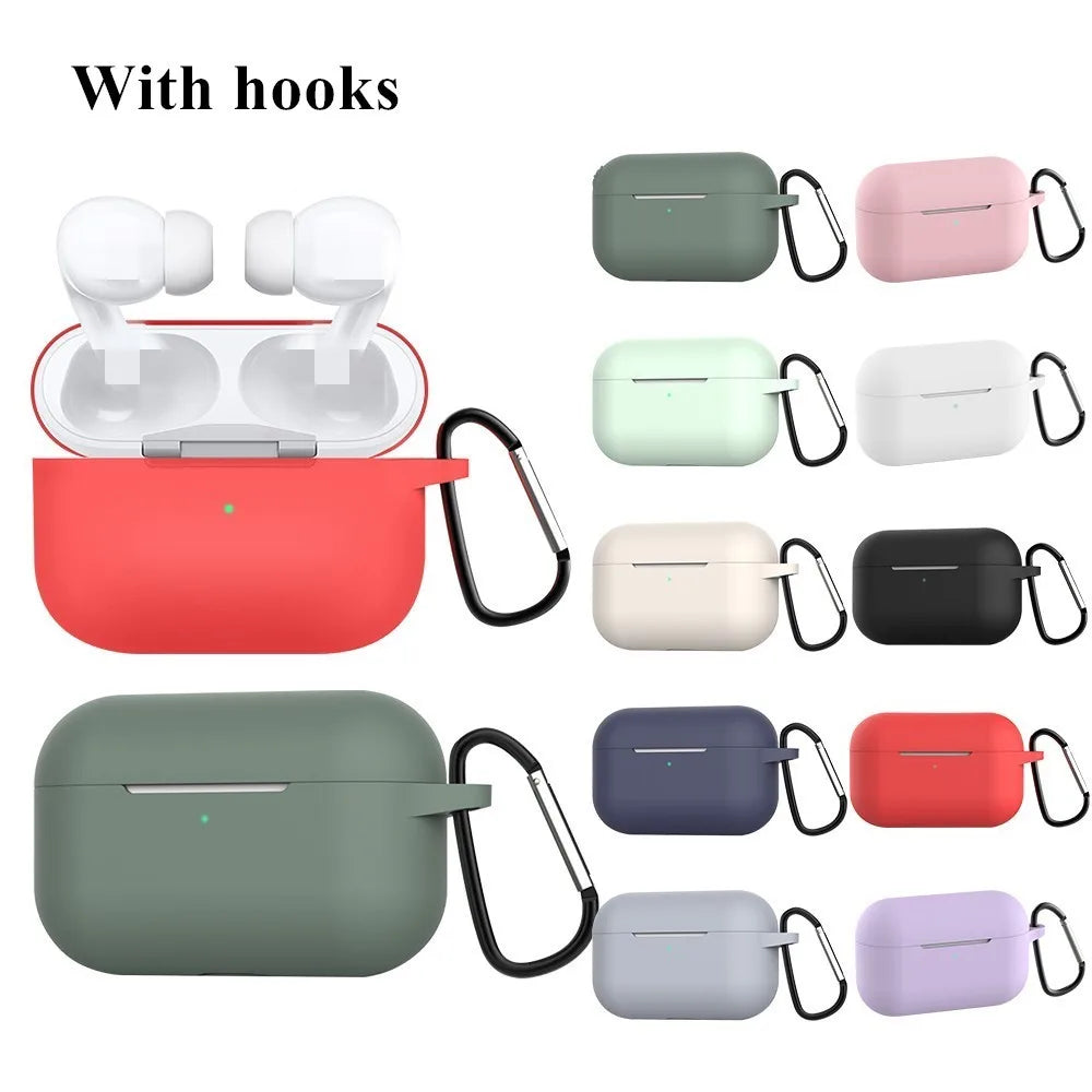 For AirPods Pro Protective Case Silicone New Solid Color Apple Airpods 2 1 Bluetooth Headset Soft Case Cover with Hook