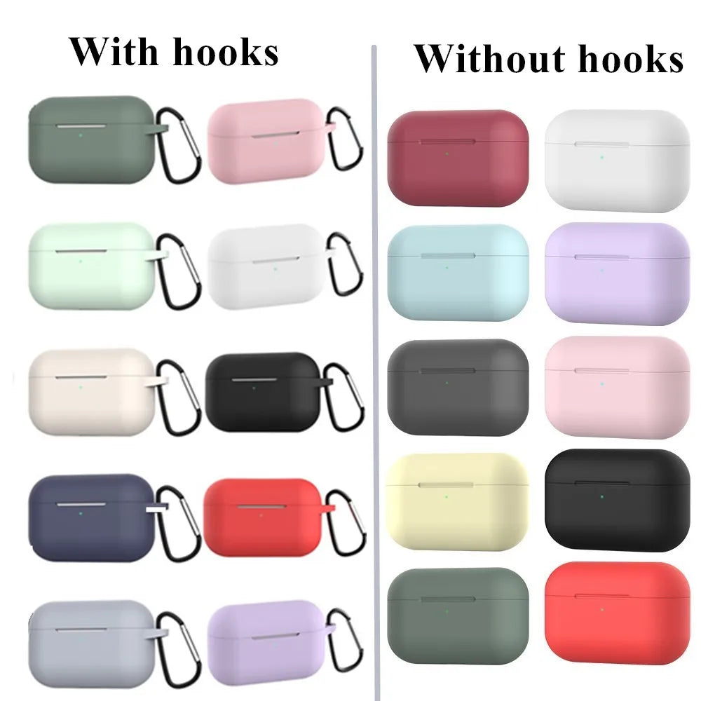 For AirPods Pro Protective Case Silicone New Solid Color Apple Airpods 2 1 Bluetooth Headset Soft Case Cover with Hook