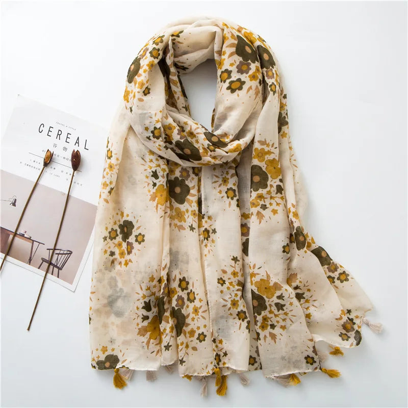 2022 New Fashion Summer Women Scarf Bohemia Flower Beach Hijab Shawls and Wraps Female Foulard Echarpe Designer Pashmina Bandana