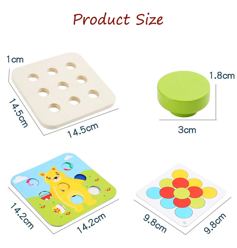 Mushroom Nail Art Puzzles Toy Kids Wooden Mosaic Pegboard Animal Color Matching Buttons Puzzles Game Montessori Educational Toys