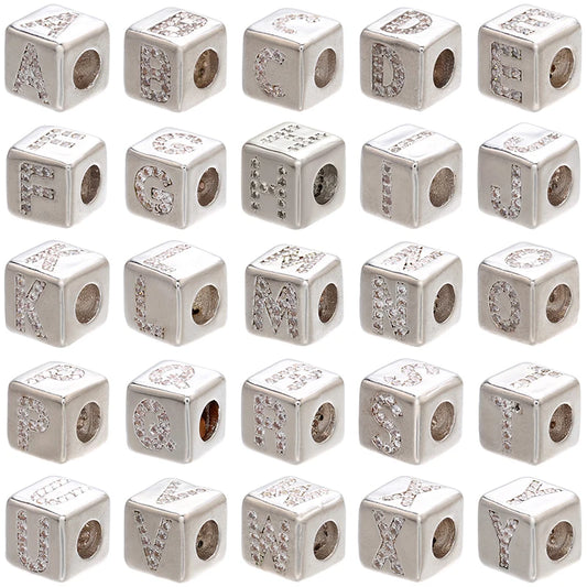 ZHUKOU 2020 silver color 8x8mm square A-Z letter beads for DIY handmade bracelet earring jewelry accessories making model:VZ246A