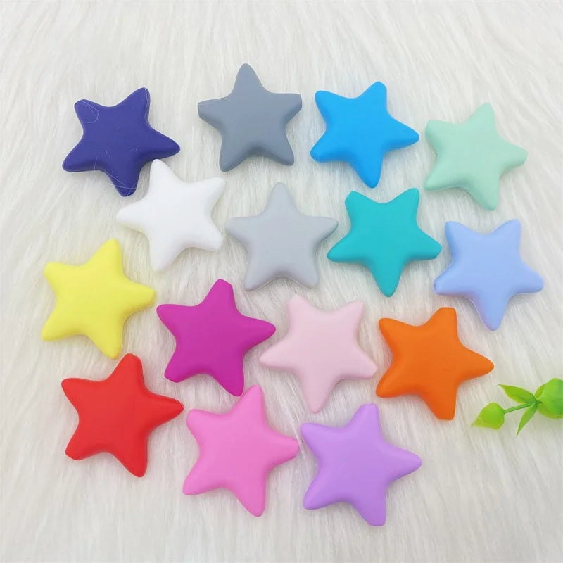 10pcs Stars Silicone Beads 15Colors Baby Teethers Food Grade Baby Teething Toys For Pacifier Chain Necklace DIY Accessories