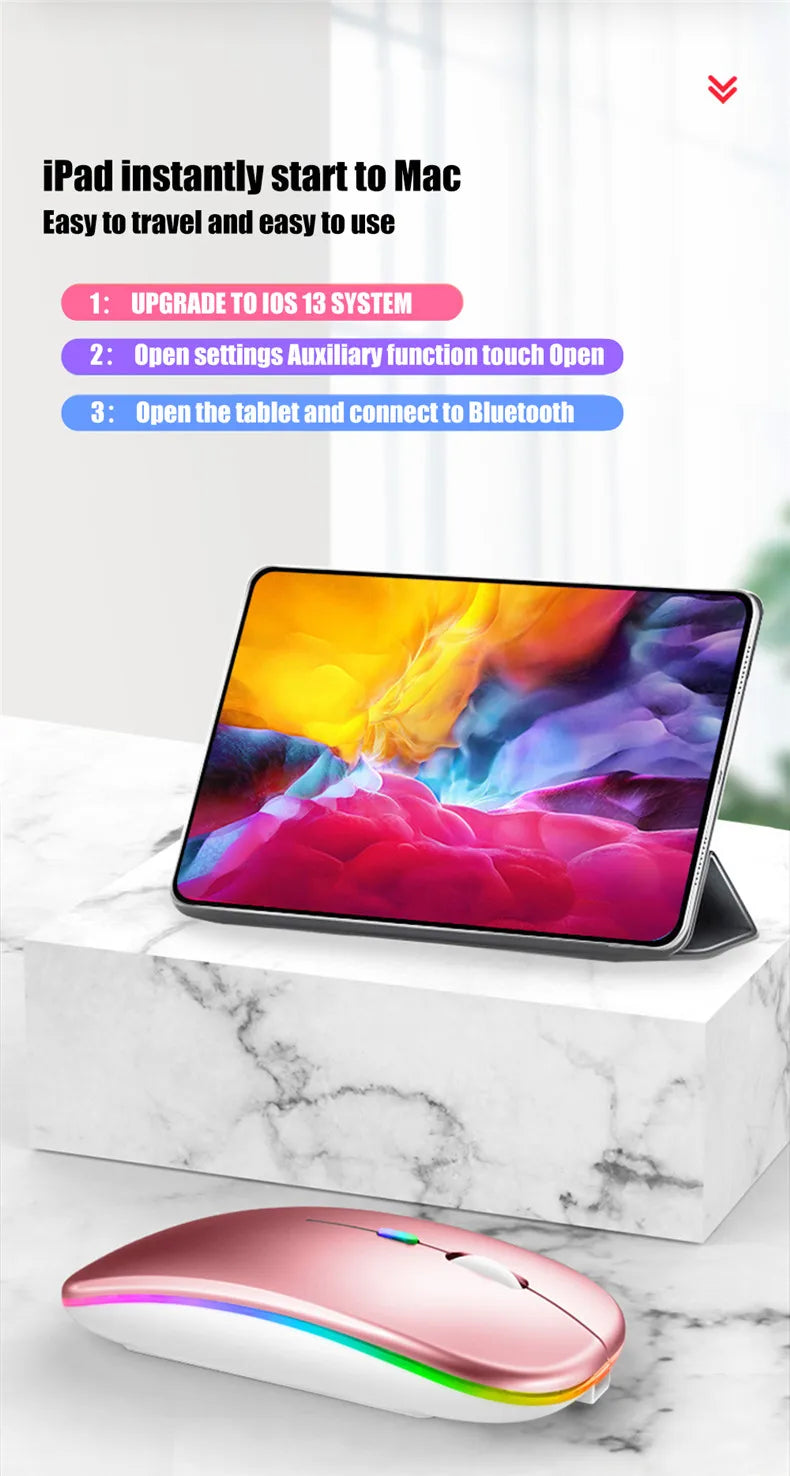 LED Wireless Mouse USB Rechargeable Bluetooth-compatible RGB Mouse Silent Ergonomic Mouse With Backlight For Laptop PC ipad