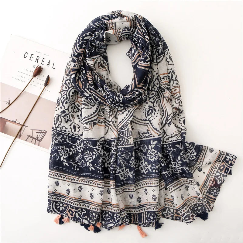 2022 New Fashion Summer Women Scarf Bohemia Flower Beach Hijab Shawls and Wraps Female Foulard Echarpe Designer Pashmina Bandana