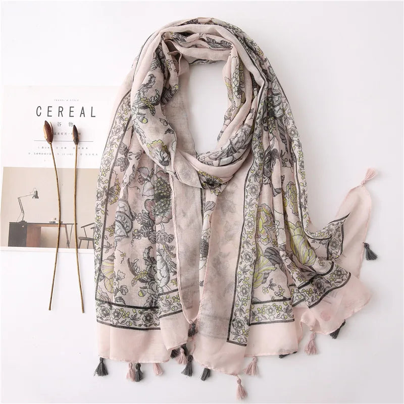 2022 New Fashion Summer Women Scarf Bohemia Flower Beach Hijab Shawls and Wraps Female Foulard Echarpe Designer Pashmina Bandana