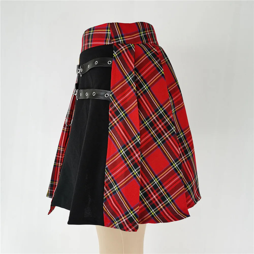 Gothic Sweet Women Pleated Skirt Fashion Plaid Mini High Waist Chic Skirt Kawaii Summer Casual Ladies Plaid Pleated Skirt